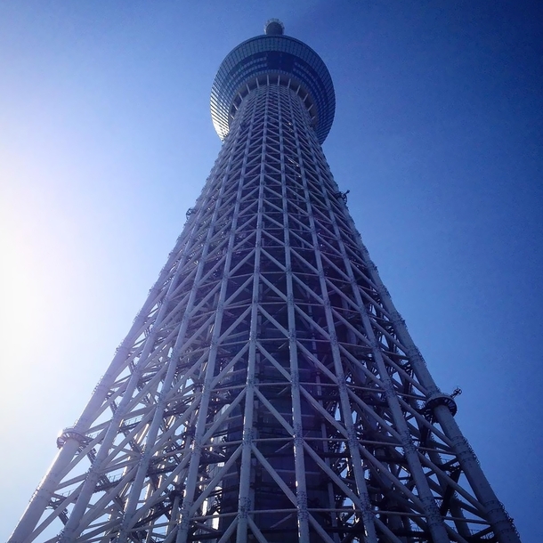 View of the Tokyo Skytree tower from below It is the second tallest structure in the world 