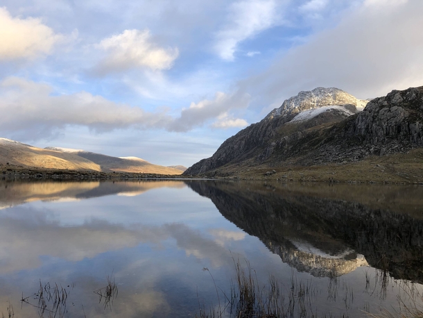View of Tryfan from the edge of Llyn Idwal North Wales 