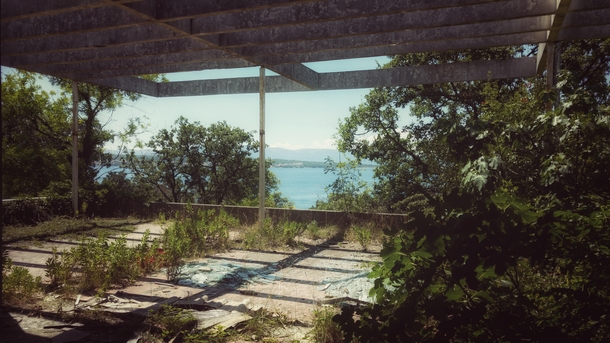 View on the mediterranean sea from an abandoned hotel in Croatia 