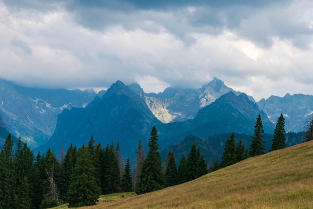 View towards high Tatras mountains in Poland from Rusinowa Polana 