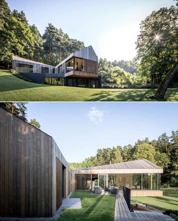 Villa clad in Kebony wood with a cantilevered volume Vilnius Lithuania by Arches Photo Norbert Tukaj 