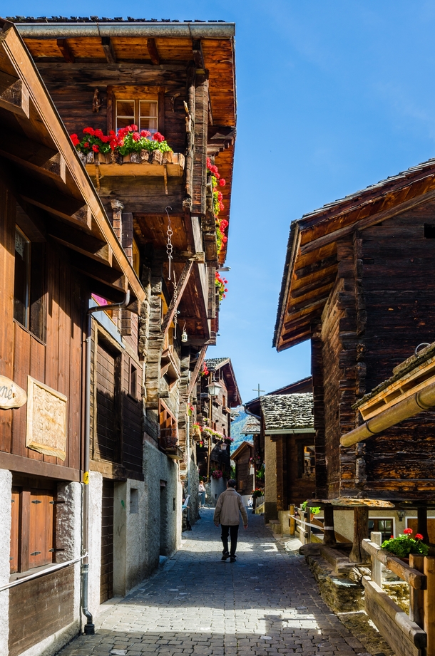 Village street in Grimentz Switzerland 