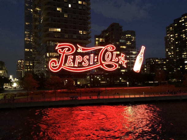 Vintage Pepsi sign at night in NYC Long Island City