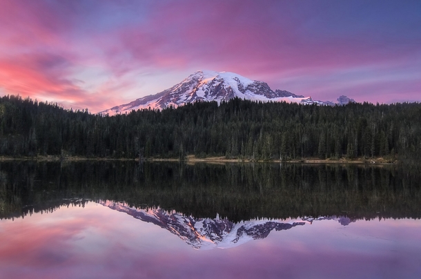 Violet sunset over Mt Rainier 