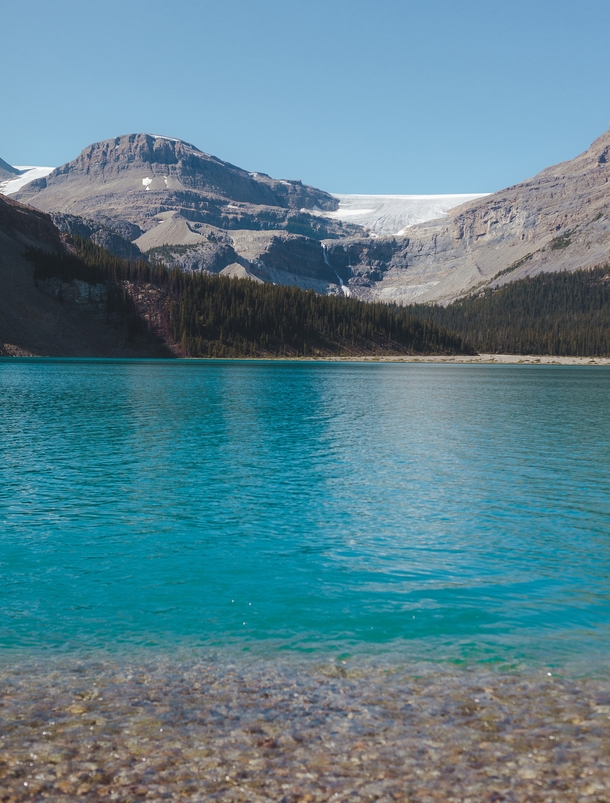Vivid blue very clear very cold lake Alberta Canada 