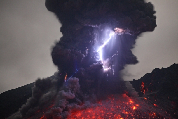Volcano Thunderstorm Japan 