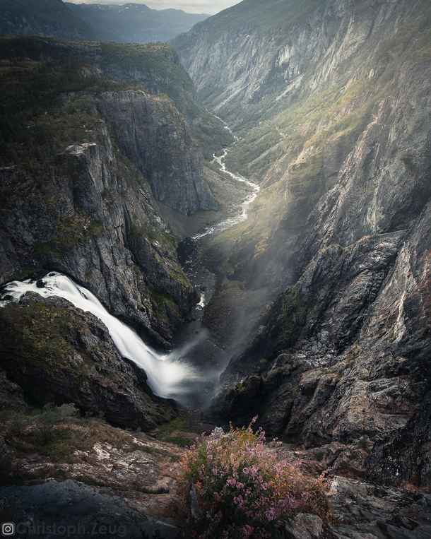 Voringsfossen crashing down from Hardangervidda plateau Norway 