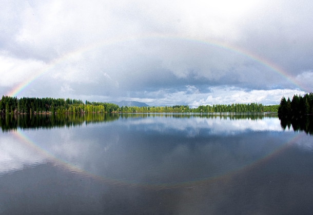 Was greeted by a beautiful Rainbow after a rainy day at a small PNW lake 