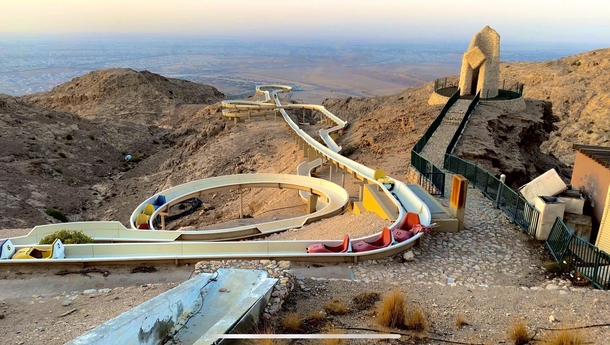 Water slide at Mercure hotel on top of Jebel Hafeet mountain in Al Ain United Arab Emirates