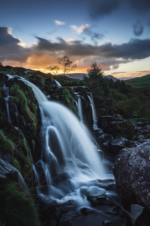 Waterfall at sunset in Fintry Scotland 