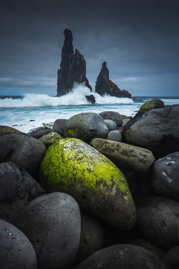 Waves and rocks on the coastline of Madeira x