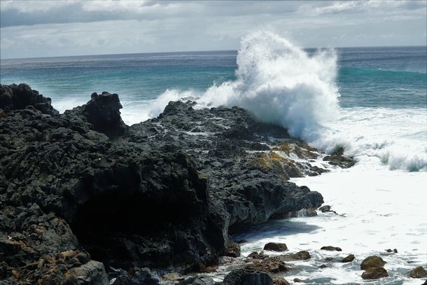 Waves Crashing Against The Rocks Kaena Point Hawaii 