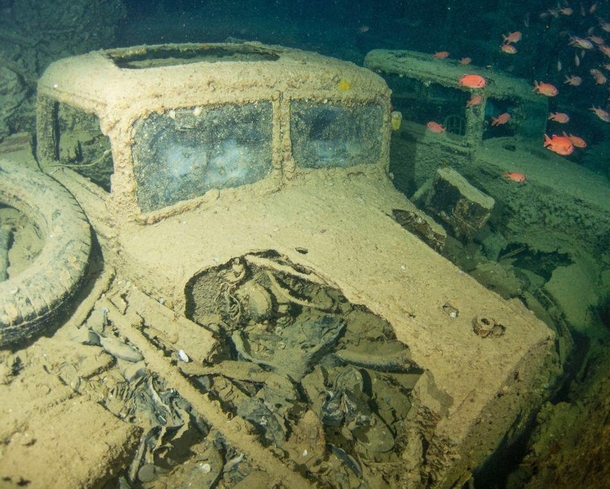 Well preserved trucks in the cargo hold of the SS Thistlegorm which was sunk during a surprise attack by a pair of Heinkel He- German bombers dispatched from flight squadron KG in Crete February  The bombers were originally ordered to sink the RMS Queen M