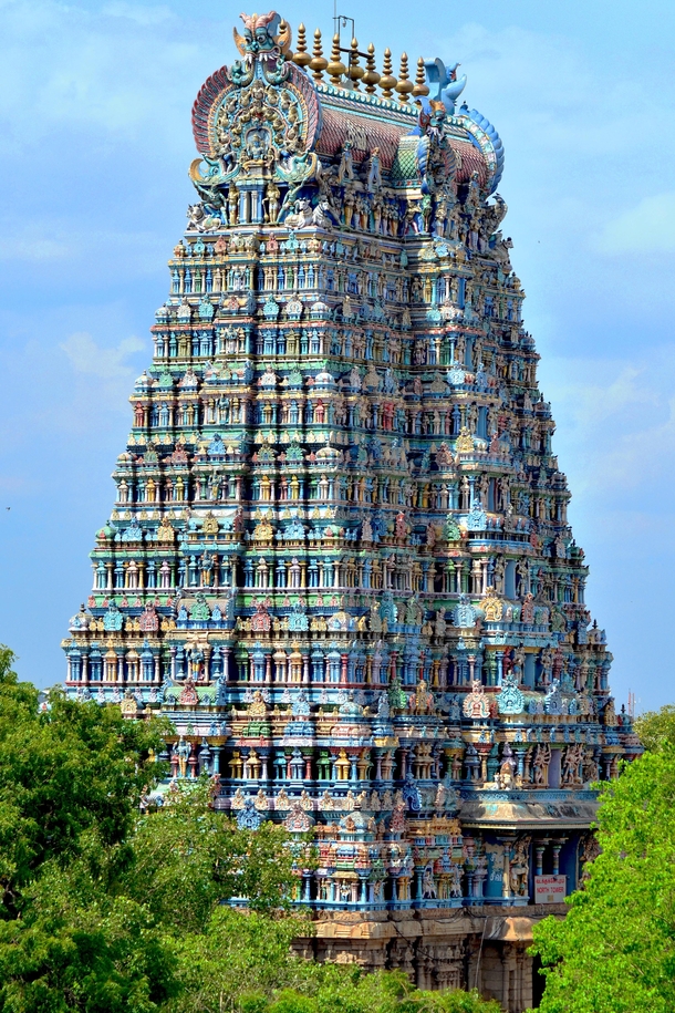 West tower of Meenakshi Temple Madurai Tamil Nadu India 
