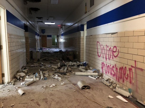 What a decade of copper theft looks like Hallway of Abandoned VA Elementary School 