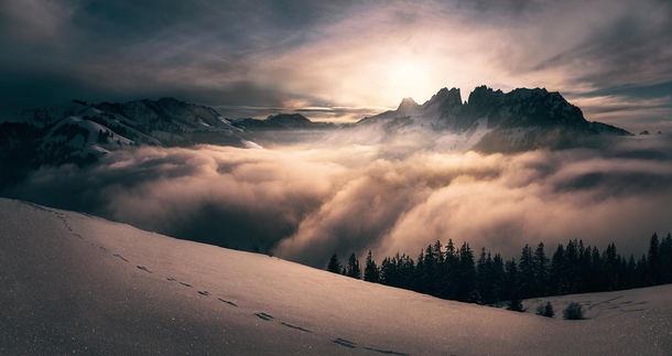 What could be better than ending a hike with an epic sunset Jaun Switzerland 