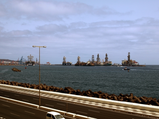 When oil is cheap  oil rigs parked at the local seaport Gran Canaria