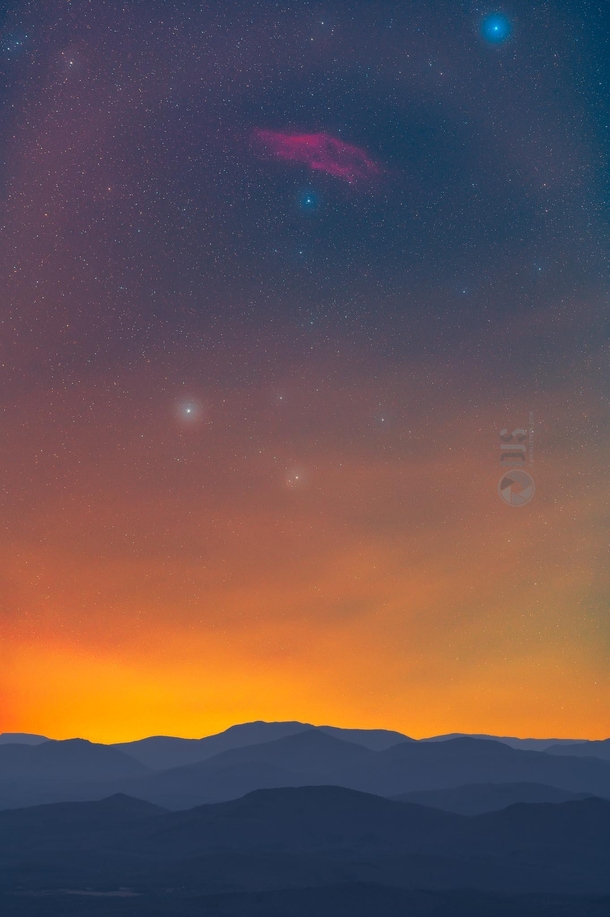 Where deep space astrophotography meets landscape photographyThe California Nebula setting over the mountains in upstate NY 
