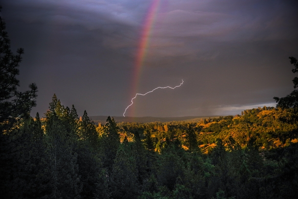 Where Lightning and A Rainbow Collide--Taken in the Canyon of the North Fork of the American River in Colfax California 