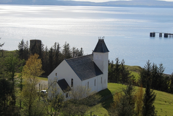 White church in Uig Scotland 