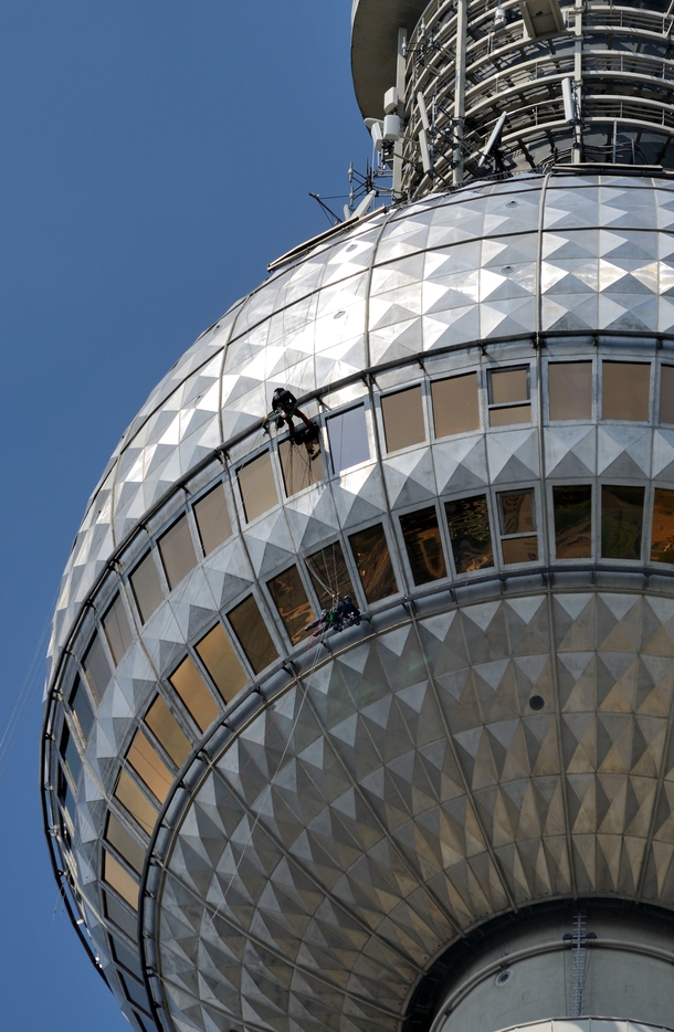 Window cleaning on the TV Tower Berlin Germany 