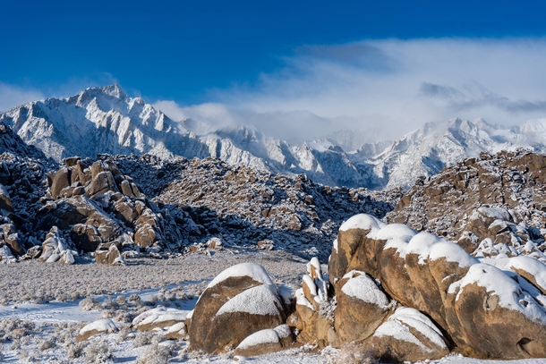 Winter descends on Mount Whitney Lone Pine CA 