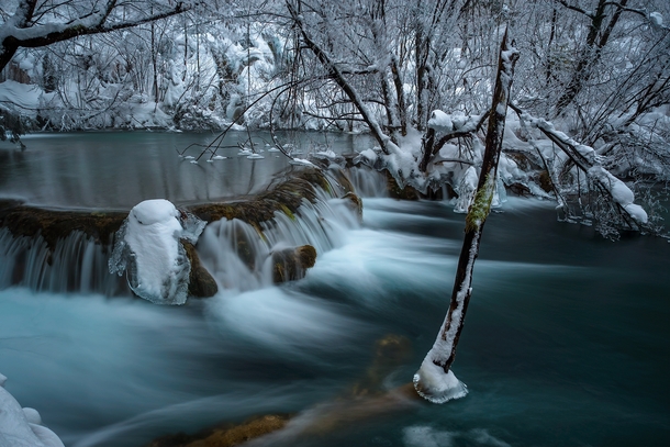 Winter ethereal Plitvice lakes Croatia 