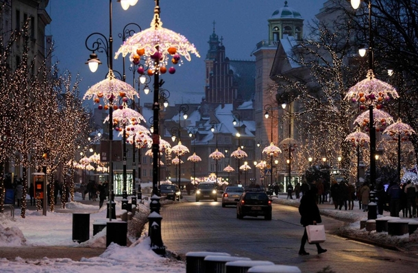 Winter evening in Warsaw Poland 