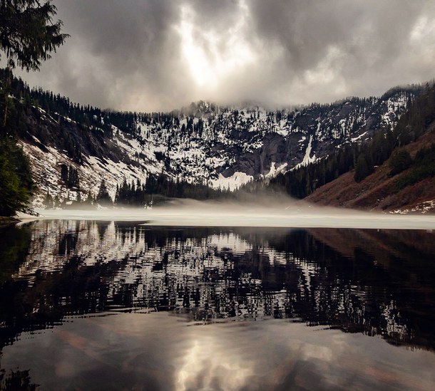 Winter hanging on at Marten Lake in the Central Cascades of Washington  x
