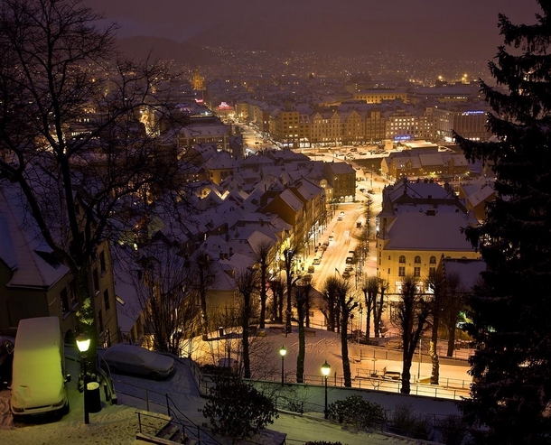 Winter night in Bergen Norway 