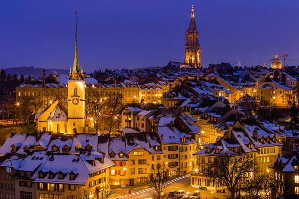 Winter night in Bern Switzerland 