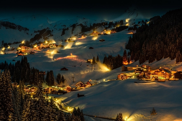 Winter night in Damls Austria 