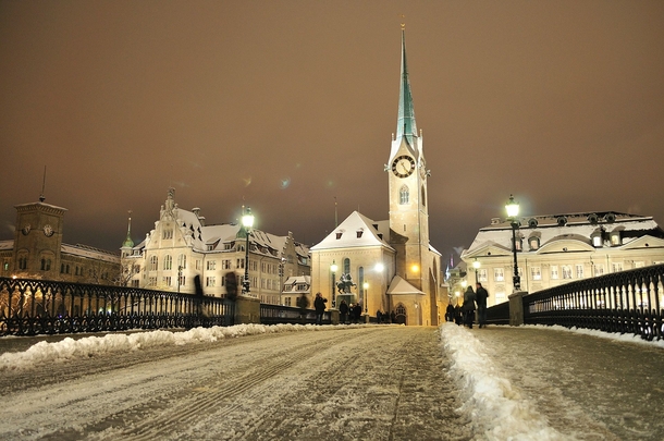 Winter Night in Zurich Switzerland 