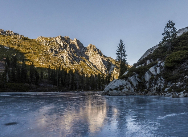 Winter Solstice at Frozen Big Bear Lake in the Trinity Alps of Northern California 