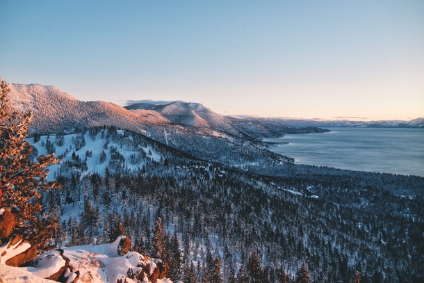 Winter sunset at Lake Tahoe CA 