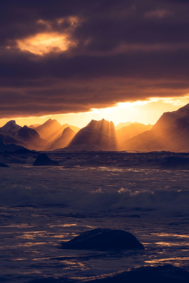Winter Sunset on the Lofoten Islands Norway 
