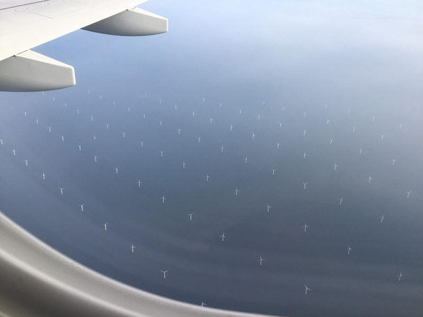 World largest wind farm in the Irish Sea from a plane 