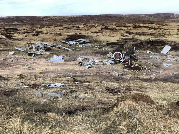 Wreckage of a B- Superfortress which crashed in  Glossop Moores