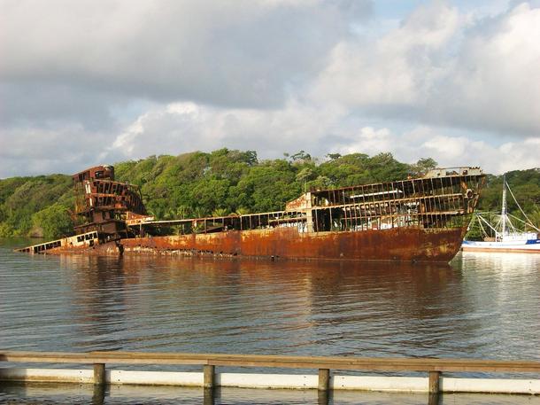 Wrecked and abandoned freighter at Dixon CoveMahogany Bay Isla Roatan Honduras 