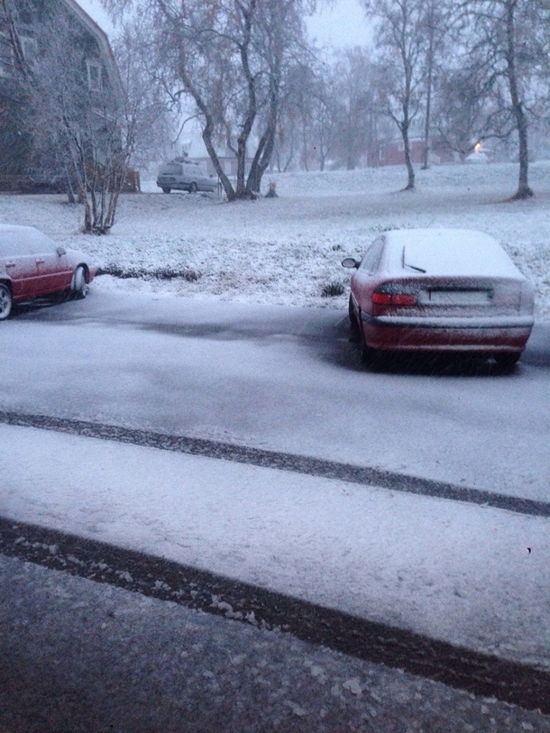 X-post rSweden It snowed this morning 