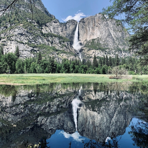 Yosemite Falls and reflection 