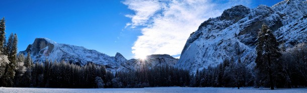 Yosemite Valley Snow Sunrise Panorama