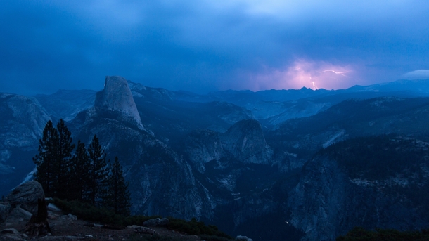 Yosemites Half Dome during a lightning storm 