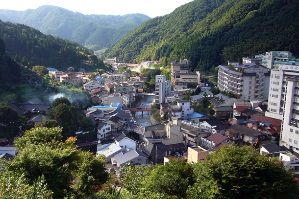 Yumura-onsens hot-spring resort and forests in Shinonsen Japan 