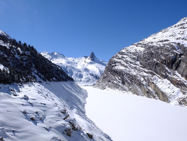 Zervreilahorn over a frozen Zervreilasee - Vals - Switzerland 