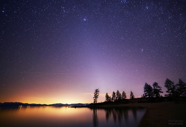 Zodiacal light over Lake Tahoe from Sand Harbor Shot on Valentines day   x-post from rskyporn