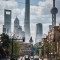 The giants of Pudong district seen from the streets of Shanghai China