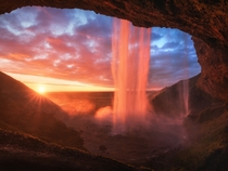  A Wall of Flames - SeljalandsfossIceland x - A wonderful sunset behind this amazing waterfall