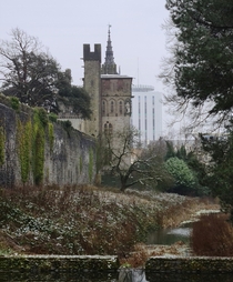  An angle of Cardiff Castle UK with Gothic mansion included