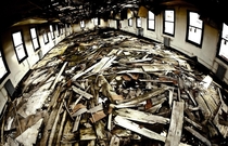  Burned out and abandoned classroom Mare Island Naval Shipyard CA USA Fisheye lens